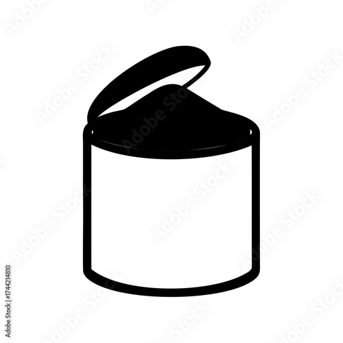 An open can filled with a dark substance on a white background