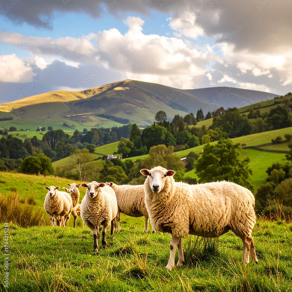 Fototapeta premium Sheep in a valley landscape