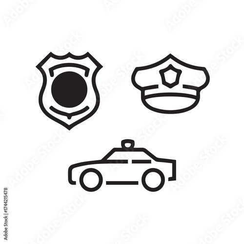 Classic Police Badge or Shield Set Vector Illustration