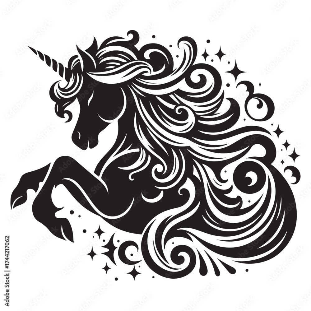 Fototapeta premium Unicorn silhouette vector set