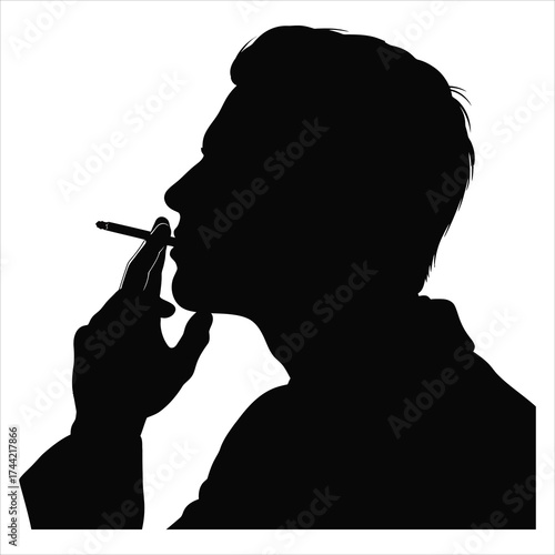 Silhouette of man smoking cigarette in darkness