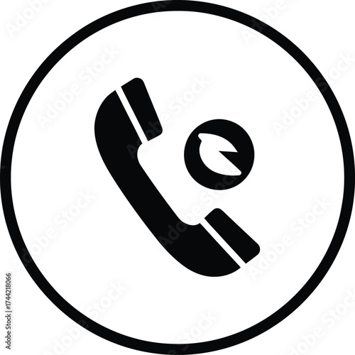 Black telephone handset icon with a circular arrow inside a circle on a white background