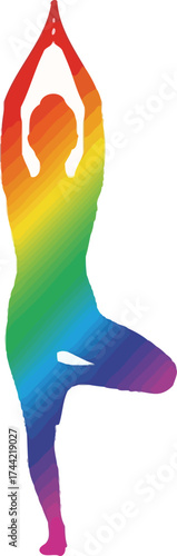 Find inner peace and balance with vibrant rainbow yoga pose, perfect for wellness brands, health campaigns, and promoting mindful living