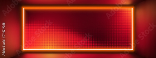 Red LED panel wall with LCD screen effect and RGB pixel grid texture. 3D stage background futuristic video wall for concert venues. Neon gradient pattern or OLED curve projection of stadium display.