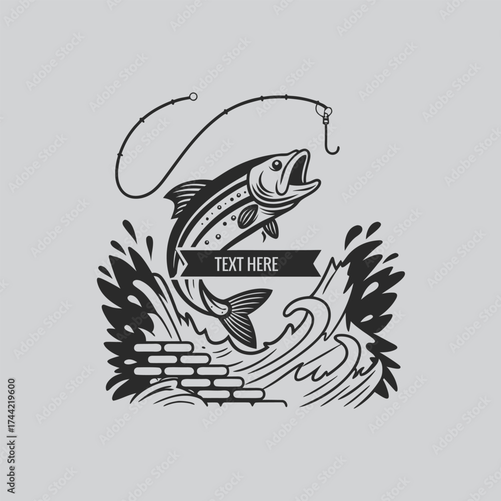 Naklejka premium Large mouth Bass Fly Casting Silhouette Logo