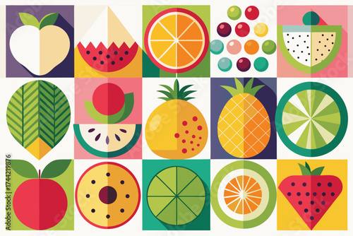 Colorful Geometric Fruit and Berry Pattern berries