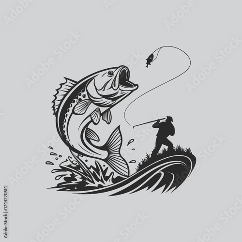 Large mouth Bass Wild Catch Fishing Design