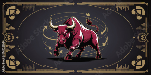 Powerful Bull Illustration with Gold Accents for Finance, Stock Market, Cryptocurrency, and Investment Concepts