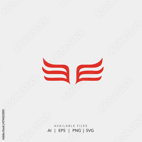Modern abstract red wings logo vector for automotive or aviation company., Simple minimalist wing icon symbol 