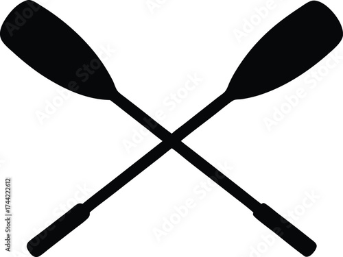 crossed canoe paddle silhouette vector, boat gear illustration