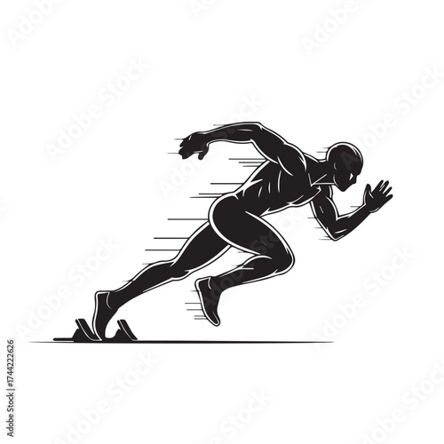 Sleek Monochrome Engraving Style Vector of Sprinting Athlete