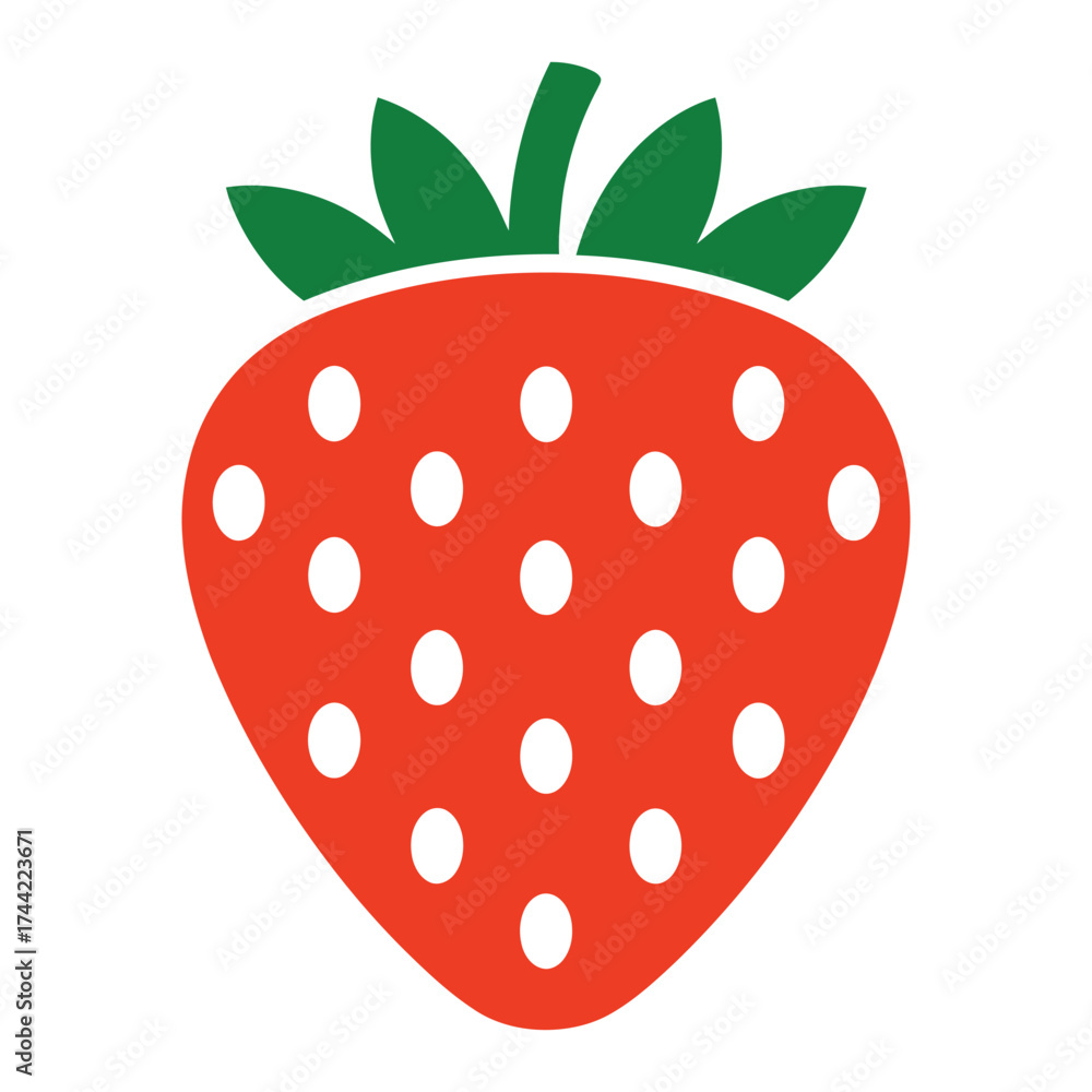 Obraz premium Simple Strawberry Fruit Icon Vector Illustration Isolated on White Background