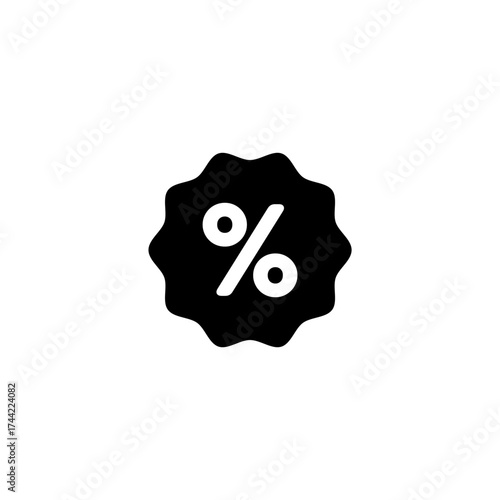 Discount Percentage Sign Icon Black and White Badge for Sales and Promotions