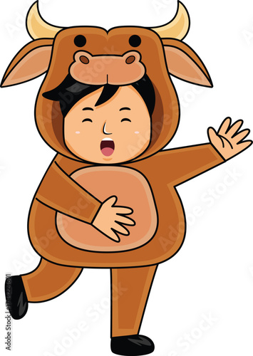 boy wear buffalo animal costume