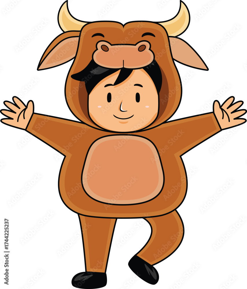 Obraz premium boy wear buffalo animal costume