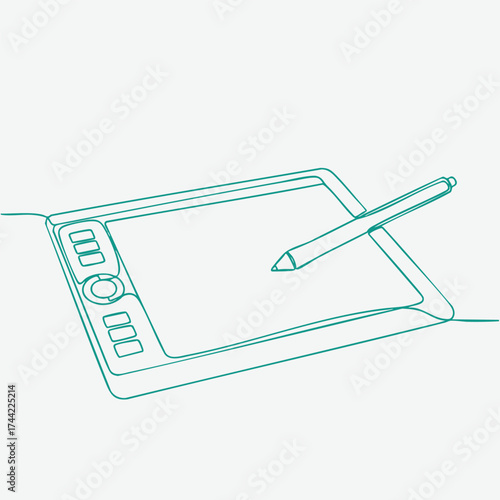 Digital drawing tablet with stylus pen on a clean , highlighting modern electronic device for digital art and design