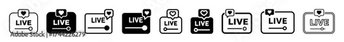Collection of live stream icons with heart and slider elements