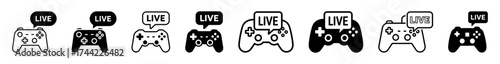 Collection of game controllers with live streaming icon