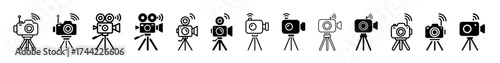 Collection of vintage and modern video camera icons