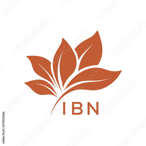 Modern Abstract Botanical Logo with Leaf Motif and Letter mark "IBN" IBN Later Logo, 
