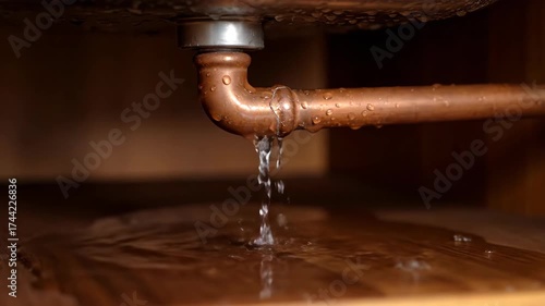 Copper Pipe Leakage Under Kitchen Sink with Water Dripping