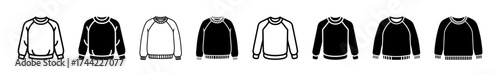Row of black and white crewneck sweaters