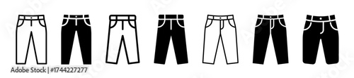 Set of pants icons in black and white