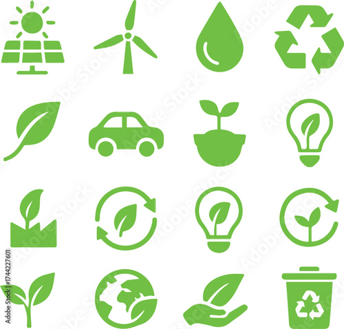Green sustainability icons set - Environment