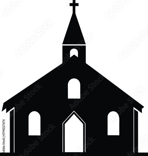 Abandoned church silhouette vector art illustration