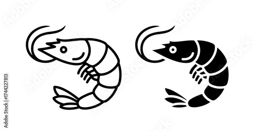 Two shrimp icons, one outline and one silhouette