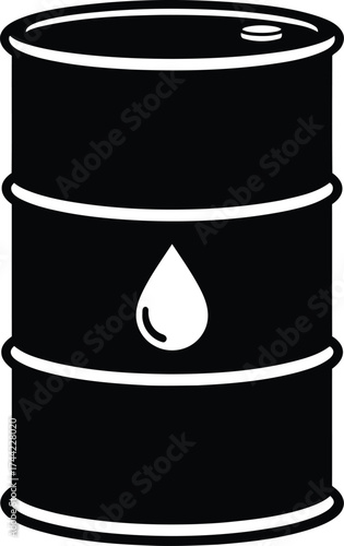 Black oil barrel with a white drop symbol representing liquid fuel