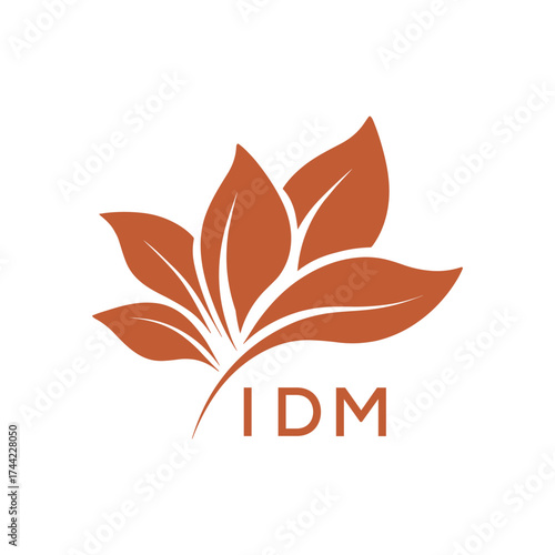 Modern Abstract Botanical Logo with Leaf Motif and Letter mark "IDM" IDM Later Logo, 
