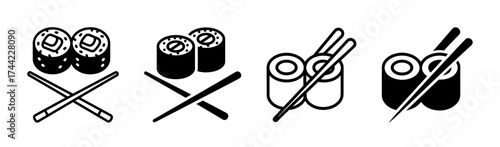 Set of sushi rolls with chopsticks