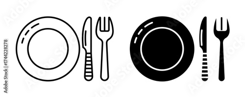 Set of plate, knife, and fork icons