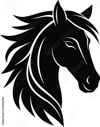 Black stallion horse head silhouette vector illustration for logo or tattoo design