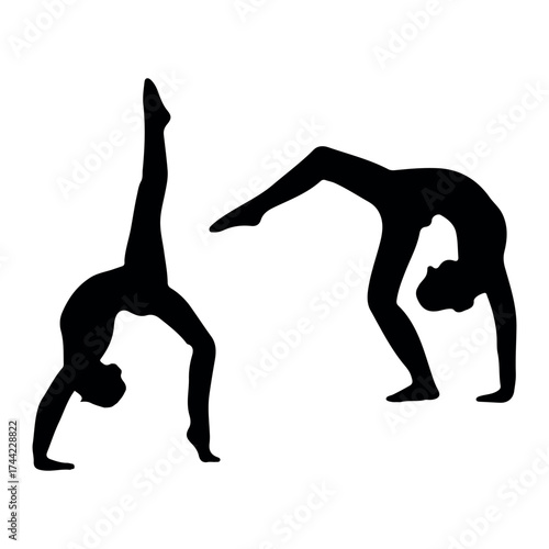 Yoga Silhouette Poses for Flexibility and Balance on White Background