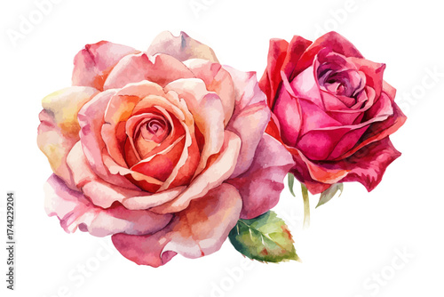 Romantic Watercolor Pink and Red Roses Clipart vector illustration
