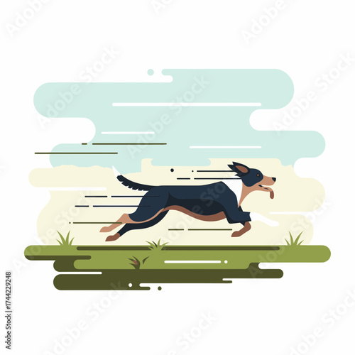 Energetic Dog Running Through A Stylized Green Field