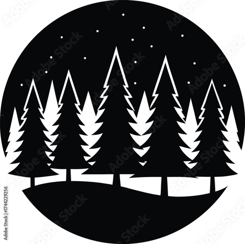 Dark forest silhouette vector art illustration