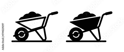 Two black wheelbarrow icons filled with dirt