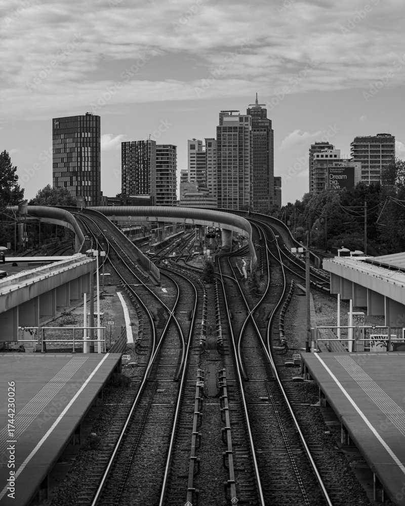 Obraz premium Panorama of Amsterdam with skyscrapers and metro tracks