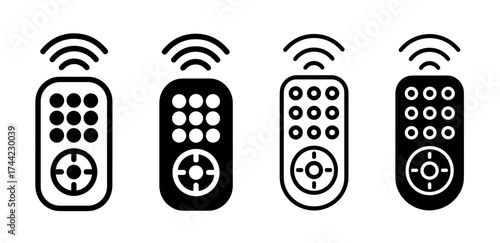 Four remote controls with signal waves