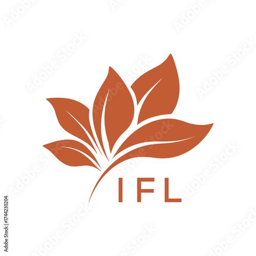 Botanical Nature Logo with Leaves in Brown, IFL Later Logo, Abstract Floral Logo for Natural Products
