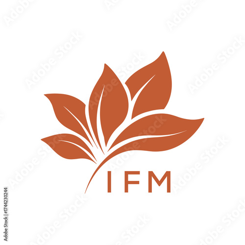 Botanical Nature Logo with Leaves in Brown, IFM Later Logo, Abstract Floral Logo for Natural Products
