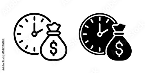 Clock and money bag icon