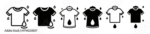 Icons of tshirts with water drops indicating wetness or washing