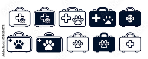 Veterinary first aid kit icons