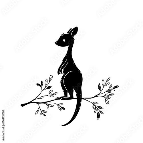 Tree Kangaroo. Tree Kangaroo simple black and white line art vector logo