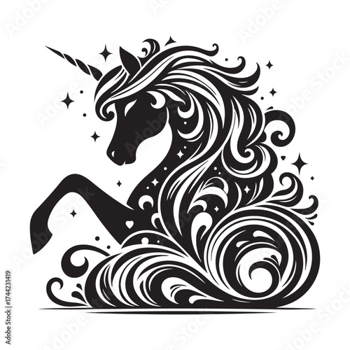 unicorn silhouette vector set