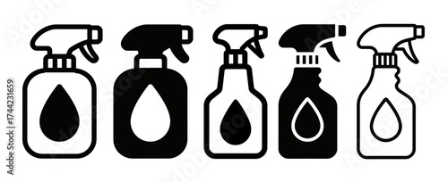 Set of spray bottles with water drop icon